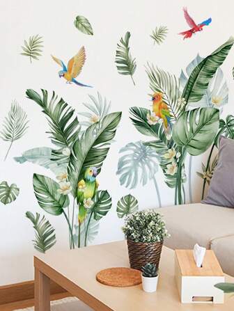 2 pezzi/1 pezzo Adesivi da parete decorativi per la casa stile floreale cartoni animati, stile tradizionale cinese con ramo di pesco e gazza, pianta verde minimalista foglia di palma, foglia di monstera, piccoli uccelli per decorazione parete soggiorno e camera da letto, adesivi tartaruga, bambù e uccelli per soggiorno, bagno, balcone, decorazione parete autoadesiva e rimovibile in PVC