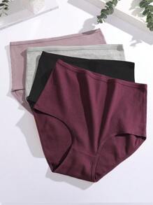 FINETOO 4 قطع من السراويل النسائية ذات الخصر العالي بلون أحادي، ملابس داخلية للسيدات بمقاسات كبيرة