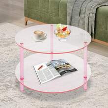 HOHOBLA Modern Acrylic Side Table - 2-Tier Round Coffee Table For Living Room, Bedroom & Office, Pink End Table With Freestanding Design - 粉色 - 查看 1