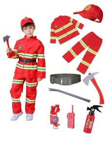 4pcs/Set Fire Chief Role-Playing Costume Set With Realistic Accessories, Firefighter Outfit Suitable For Children Aged 3+ Years