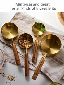 4 Piece Measuring Cups And Spoons Set, Stainless Steel Measuring Tools With Wooden Handles, Stackable Kitchen Gadgets For Baking, Cooking, Dry And Liquid Ingredients