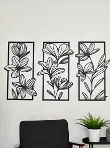 3 PiecesClassic Iron Wall Art Decor, Floral Metal Murals For Bedroom And Living Room - Elegant Flower Wall Sculptures For Modern Home Decoration