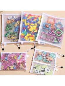 5pcs Baby Nursery Storage Bags, Children's Puzzle Toy Storage Pouch, Breathable Travel Baby Clothes Organizer Bag, Kids Stationery Pencil Case - White - View 1