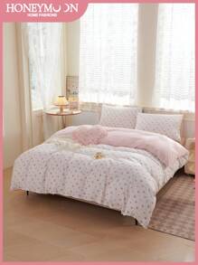 2/3pcs Vintage Style Pink Floral Print Duvet Cover , Soft Microfiber White Pink Floral Bedding Set Girls Flower Botanical Duvet Cover With 4 Ties And Button Closure Aesthetic Garden Floral Comforter Cover With 1/2 Pillowcases(No Comforter), ,Good Gifts For Lover(No Comforter) Fit For Twin Full Queen King All Size.For Home Bedding And School Bedding Dorm Essentials