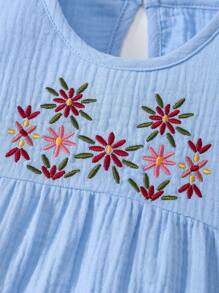 MommBaby Baby Girl Casual Flower Embroidery Ruffle Trim Romper, Summer