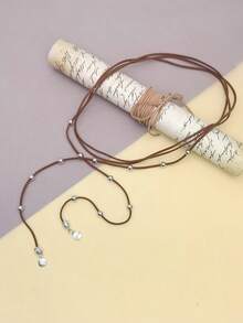 1 Chiếc Vòng Cổ Buộc Bolo Bằng Da Lộn Giả Cho Nữ, Chiều Dài Có Thể Điều Chỉnh Theo Phong Cách Boho Phương Tây Kèm Hạt Bạc Cho Phụ Nữ Đeo Hàng Ngày - Hạt cườm - Xem 5