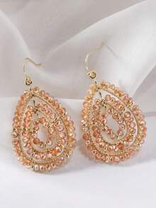 1 Pair Handmade Beaded Glass Bead Teardrop & Round Bohemian Style Earrings, Multi-Color Options Suitable For Daily, Vacation, Party, Gift - Champagne - View 2