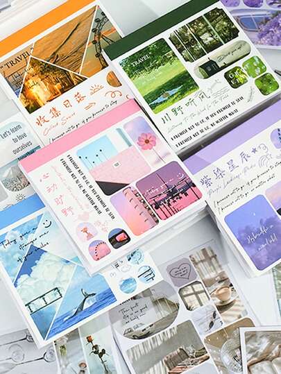 40 Sheets/Book, Natural Landscape Sticker Book, Crossroads Series Stickers, Mini Portable Size, Suitable For Scrapbooking, Decorating Journals, Planners, Cards
