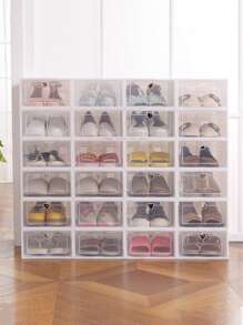 6/12pcs Stackable Clear Plastic Shoe Storage Boxes, Transparent Door Plastic Shoe Containers, Thick Drawers