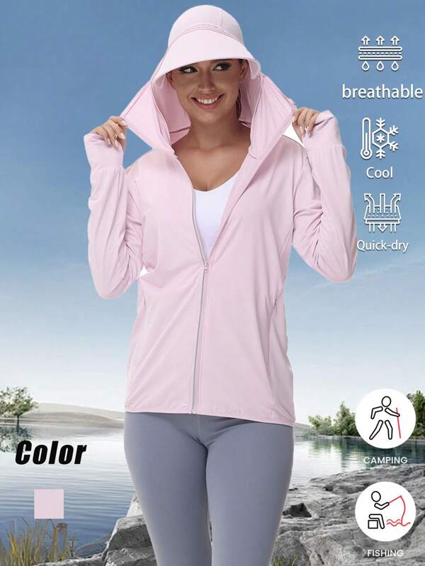Chaqueta casual de mujer de manga larga y unicolor para exteriores, cómoda, de moda, versátil y con protección solar