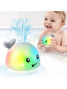 升级版鲸鱼婴儿沐浴玩具，幼儿发光沐浴玩具，洒水浴缸玩具喷泉水池玩具，婴幼儿生日淋浴礼物，洒水器，新生儿，男婴玩具