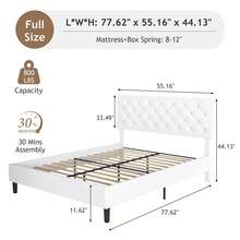 Bed Frame, Upholstered Bed Frame With Button Tufted Headboard, PU Leather Bed Frame With Adjustable Headboard, No Box Spring Needed, Easy Assembly, White/ Black/ Pink/ Blue/ Green, Twin/ Full/ Queen * Bed Frame Queen Queen Bed Frame Bed Frame Full Full Size Bed Frame King Size Bed Frame Twin Bed Frame Room Decor Home Decor Christmas Decor Bedroom Decor Valentine Day Decor Storage Living Room Decor Furniture House Decor - 白色 - 查看 9
