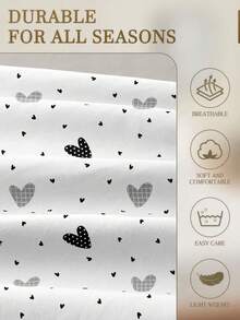 2/3pcs White & Black Heart Pattern Bedding Set (Excluding Filler), Bedroom Use, Made Of Microfiber, Breathable & Comfortable, Includes 1pc Mattress Cover And 1/2pcs Pillow Case, Available In Sizes: Super King, King, Queen, Twin, Suitable For Dorm, Back To School Season, Deep Pocket Design Up To 11.8 Inches, Breathable & Wrinkle-Resistant, Improve Sleep Quality, Machine Washable - White - View 5