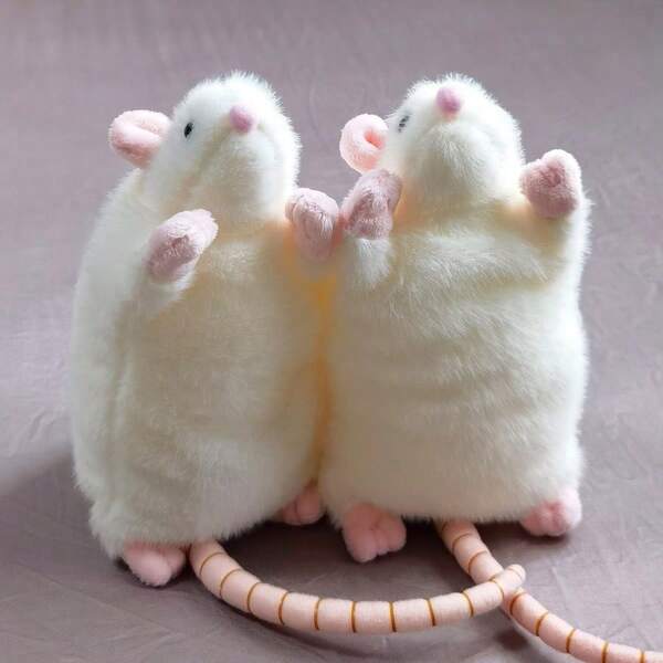 1pc Soft White Giant Plush Mouse Doll, Realistic Mouse Stuffed Animal Doll, Suitable As Gag Gifts, Zoo Activity Gifts, Vivid Plush Animal With Pink Tail And Paws - Cute Wild Animal Simulation Doll, Perfect Gift For Friends