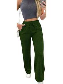 Women's Cold Weather Wide Leg Pants, Winter Fashion 2025 - Army Green - View 3