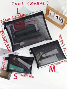 1pc/1set /10pcs/2pcs Back To School Season Black Zipper Handheld Lightweight And Portable Large Capacity Cosmetics Storage Bag Set,Holiday Essentials,Travel Essentials,Data Line Earbuds Storage; Mobile Phone Storage. Beach Bag