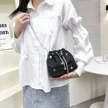 2025年新款时尚女士水钻纹理单肩包、链条斜挎包、水桶包