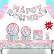 1 Set Of Mermaid Princess Pink Party/Forest, Jungle, Zoo Party Paper Plate, Paper Cup Tablecloth, Birthday Decoration Set, Party Decoration, Graduation Season, Birthday Party