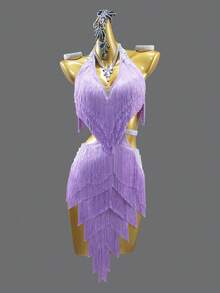 ABC Dancing Nouvelle robe de compétition de danse latine professionnelle pour femmes, jupe à franges pour performances sportives de danse, tenue de soirée Dancehall - Parme - Voir 2