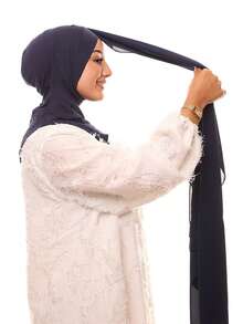 1件装女士经典休闲套头雪纺围巾，纯色柔软透气莫代尔面料，可作颈套、头巾、多功能头巾，适合日常穿着。 - 深藍色 - 查看 3