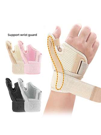 Sports Wrist Support With Breathable Bandage, Thumb Fixation, Adjustable Hook And Loop Compression Gloves