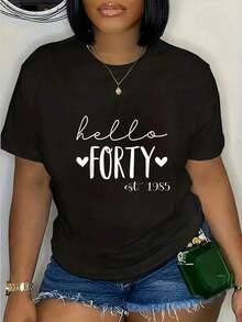 100% Cotton Hello Forty Est 1985 40 Years Old 40th Birthday For Women T-Shirt-Breathable & Comfortable, Ideal For Sports & Leisure, Round Neck,Women Tops - Black - View 1