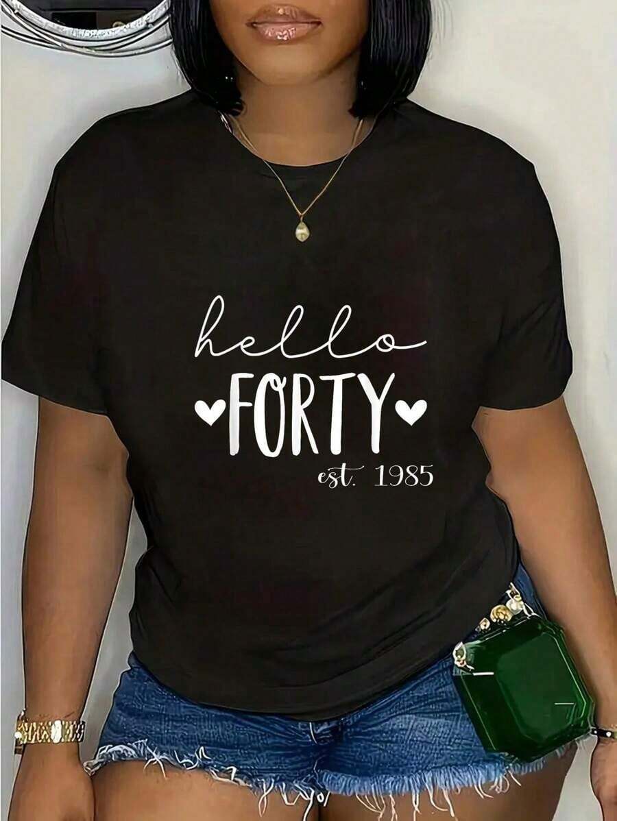 100% Cotton Hello Forty Est 1985 40 Years Old 40th Birthday For Women T-Shirt-Breathable & Comfortable, Ideal For Sports & Leisure, Round Neck,Women Tops - Black - View 1