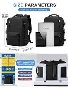 Ryanair 40x20x25 可擴展座下背包，航空公司認證防水機艙包，附 USB 接口 - 黑色 - 查看 7