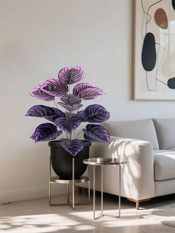 18 Leaves Artificial Tortoiseshell Bamboo Plant - Violet To Red Gradient, Indoor & Outdoor Decorative Fake Greenery For Yard, Living Room