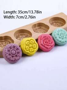 1 Set Of 4 Flower-Shaped Wooden Stamps, Wooden Mooncake Molds, DIY Hand-Pressed Mooncake Stamps, Dim Sum Desserts, Mung Bean Cakes, Pumpkin Cakes, Biscuits, Steamed Buns, Mid-Autumn Festival Pastry Molds, Biscuit Cutters, Mooncake Makers, Baking Tools, Suitable For Restaurants/Outdoors/Dining/Parties/Gifts/Festivals