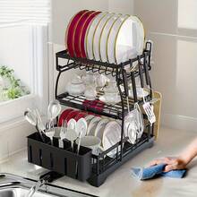 3 Tier Kitchen Dish Drying Rack - Large Capacity Carbon Steel Organizer With Removable Drainage, Multi-Layer & Basket Design For Dishes, Bowls, Utensils, Space Saving, Great Housewarming & Christmas Gift, Utensil Holder