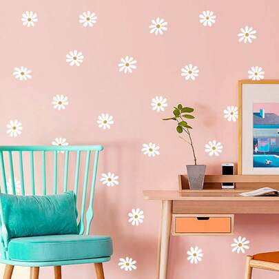 White Daisy Flower Wall Decal Floral Decoration For Nursery Room Living Room, Removable & Reusable Wall Sticker Room Decor Home Decor Wallpapers Wall Paper Wallpaper Bathroom Kitchen Stickers Wall Decor Wall Stickers
