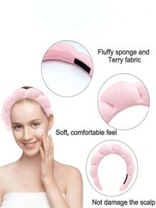 1 pièce/2 pièces/3 pièces Set de bandeaux de spa en forme de nuage, bandeaux et serre-poignets en éponge torsadée douce pour le yoga, les soins de la peau et le maquillage. Bandeaux de lavage du visage de couleur unie pour femmes. Set de bandeaux et serre-poignets de douche pour le maquillage et le lavage du visage. Accessoires pour la tête et les cheveux pour la rentrée scolaire