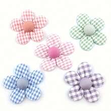 20pcs Handmade Fabric Flower Appliqués (Random Color)For DIY Crafts – 1.97inch Gingham Checkered & Solid Color Hair Clips, Patches For Clothing, Shoes, Hats & Accessories