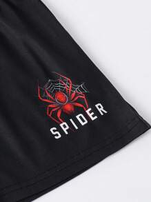 Set de 2 piezas de camiseta sin mangas y shorts estampados con diseño de araña, de estilo deportivo y casual, para niños pequeños, para verano