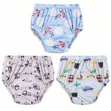 3 件套可重复使用幼儿和儿童如厕训练内裤，防水透气印花尿布衬垫，男女通用如厕训练内裤