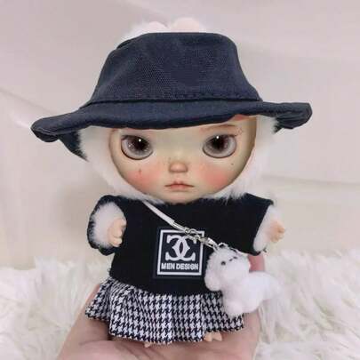 (仅娃娃衣服)适用于拉布布17cm毛绒娃娃Labobo盲盒挂件衣服，LBB马卡龙坐姿派对别致T恤和迷你裙套装