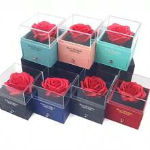 1pc Rose Flower Black Gift Box, Acrylic Jewelry Box For Necklace & Earring Set - Multicolor - View 6