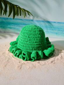 Tropiscape 1pc Women's Fashion Solid Color Versatile Handmade Crochet Wavy Brim Knit Beanie, Suitable For Autumn/Winter Warmth And Daily Wear Autumn Winter Gifts - Multicolor - View 9