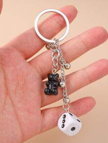 1pc Creative Beaded Dice & Bear Keychain, Unisex For Everyday Wear Car Accessories Bag Charm School Cartoon - Multicolor - View 6