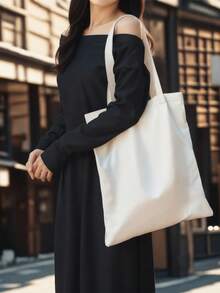 20/6/8pcs Black And White Combination Set Sublimation Tote Bags Blank Canvas Tote Bags For Decoration And DIY Handmade Grocery Bags, Simple And Elegant, Travel Simple Storage Bag - Multicolor - View 2