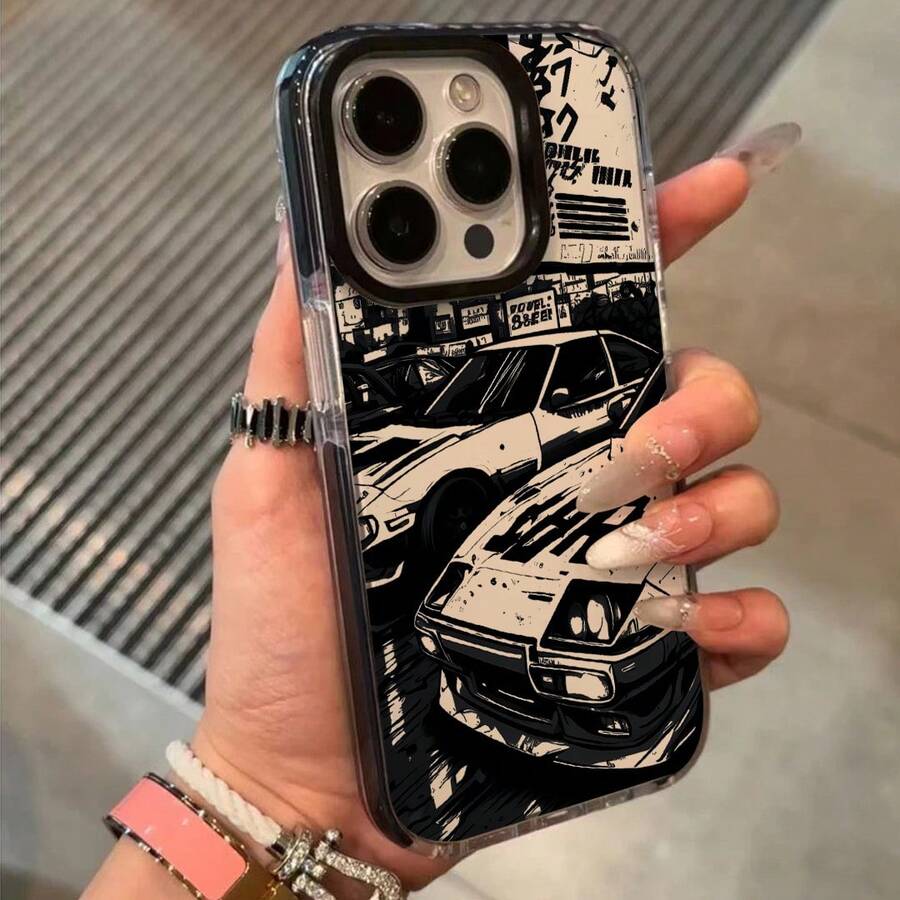 Personalized And Cool Sports Car Pattern Phone Case, With Inner Soft Edge Protection, Fashionable And Transparent Transparent Phone Case, Suitable For Models Such As 11-16Pro Max Plus - 透白 - 查看 1