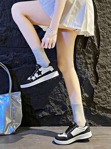 Nuevos tenis de lona estampados con estrellas, de moda y casuales, zapatos deportivos juveniles - Negro - Ver 5