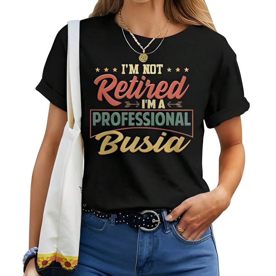 Busia Grandma Gift Im A Professional Busia Women T-Shirt _ Seseable CA220g Women's Cotton T-Shirt, Thick And Soft Round Neck T-Shirt, Women's Patterned Short Sleeved T-Shirt, Aesthetic Retro Style Casual Top Suitable For Girls And Women, Loose Summer Fashion T-Shirt Suitable For Travel, Daily Street Wear, Work Or Relaxation - Black - View 1