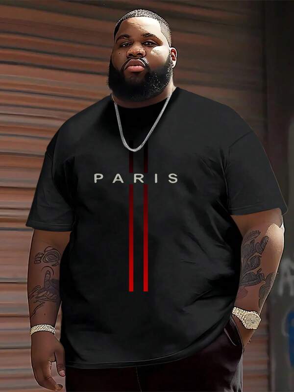Herren Schwarzes T-Shirt mit Paris Schriftzug, Mode Marken Logo T-Shirt - Rundhals Lässig Top - Locker & Bequem, Geeignet für alle Jahreszeiten, Maschinenwaschbar, Große Größen