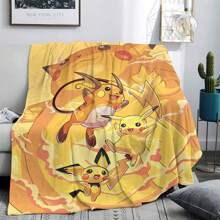 pokemon 1pc Pokemon Pikachu Flannel Blanket | Polyester, Comfortable For All Seasons | Suitable For Sofa, Bed, Travel And Camping | Modern Cartoon Design With Pikachu Character | Ideal Gift For Pokemon Fans