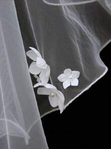 1pc Handmade Embroidered Edge Cute Ruffle Double Layer Bridal Wedding Veil Fall Clothes For Women