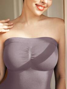 Strapless Shapewear Tank Top For Women - Tummy Control Compression Camisole | Slimming Long Tube Top Bodysuit - Dusty Purple - View 3
