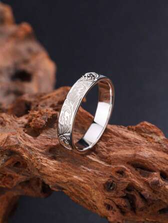 1 st. S925 minimalistisk personlig herrring med krysantemumstruktur, lämplig för dejting, fest, vardagsbruk, present till pojkvän, vän, familj, födelsedag, kvalitetssmycken för män, slumpmässig askstil