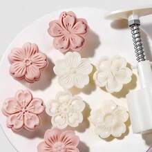 4/5/7PCS, DIY Cherry Blossom Shaped Cake Mold, Including 1pc Mold And 3/4pcs Flower Shaped Mold, DIY Flower Shaped Hand Press Cookie Mold, Moon Cake Maker, Pastry Tools, Baking Tools, Kitchen Gadgets, Kitchen Accessories - White - View 2